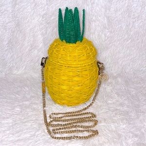 Michael Kors Noveau Novelty Straw Wicker Pineapple Chain Crossbody Purse…